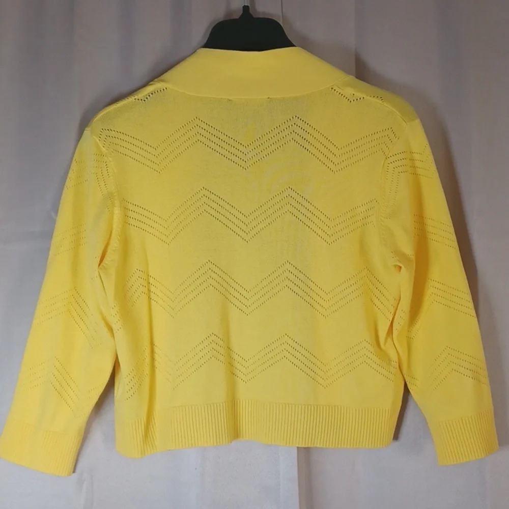RN Studio Canary Happy Yellow Pointelle Open Front Cropped Cardigan Sweater